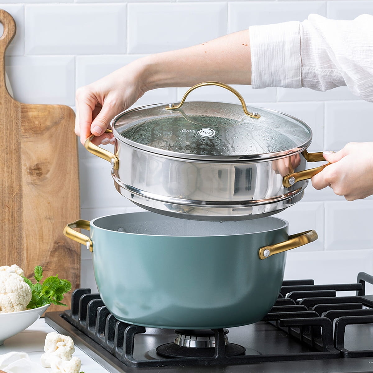 Zestaw naczyń do gotowania z wkładem do gotowania na parze PADOVA SkyBlue 10 GreenPan CC002485-001