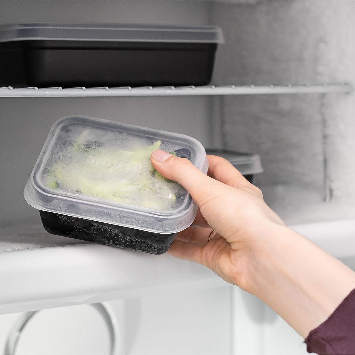 Mały, prostokątny pojemnik na żywność z pokrywką, do mrożenia żywności  Amuse A-000407, ean 5410801407000