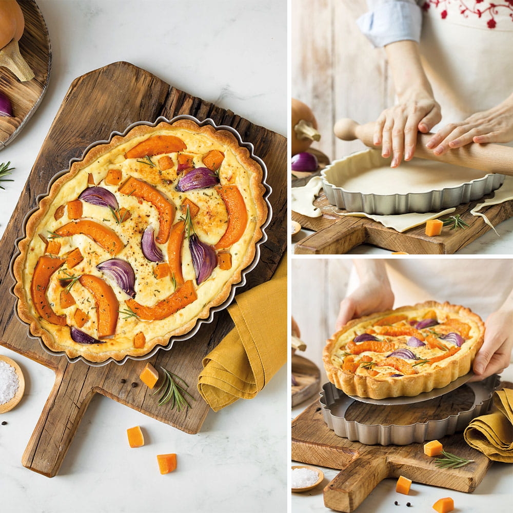 Okrągła forma do tarty z karbowanym brzegiem i wyjmowanym dnem 29 cm, Decora 0075055