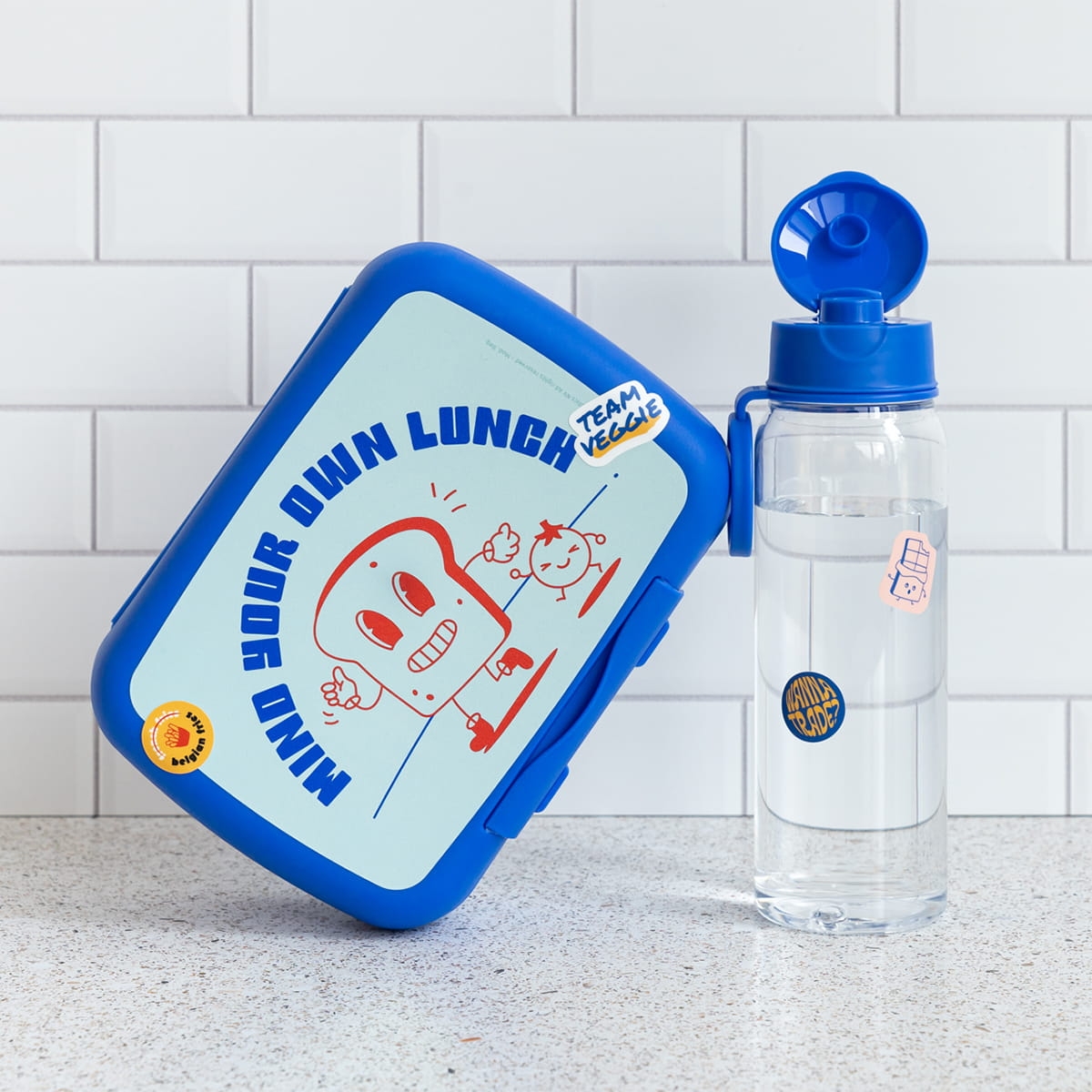 zestaw do szkoły lunchbox + butelka niebieski