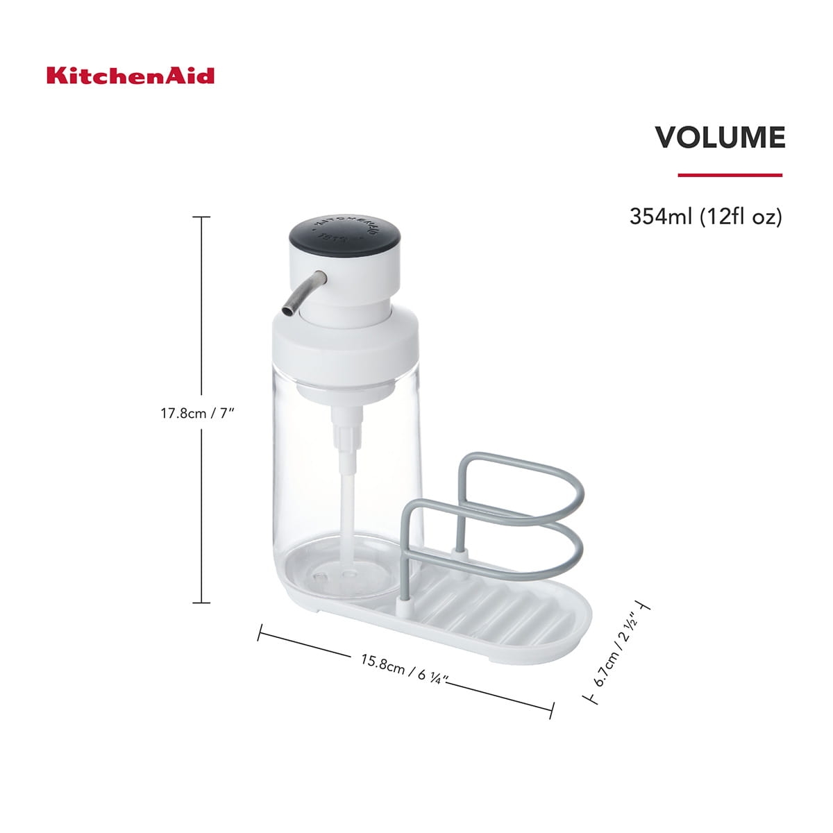 Dozownik do płynu do mycia naczyń z pojemnikiem na gąbkę 350 ml KitchenAid 5057982102449