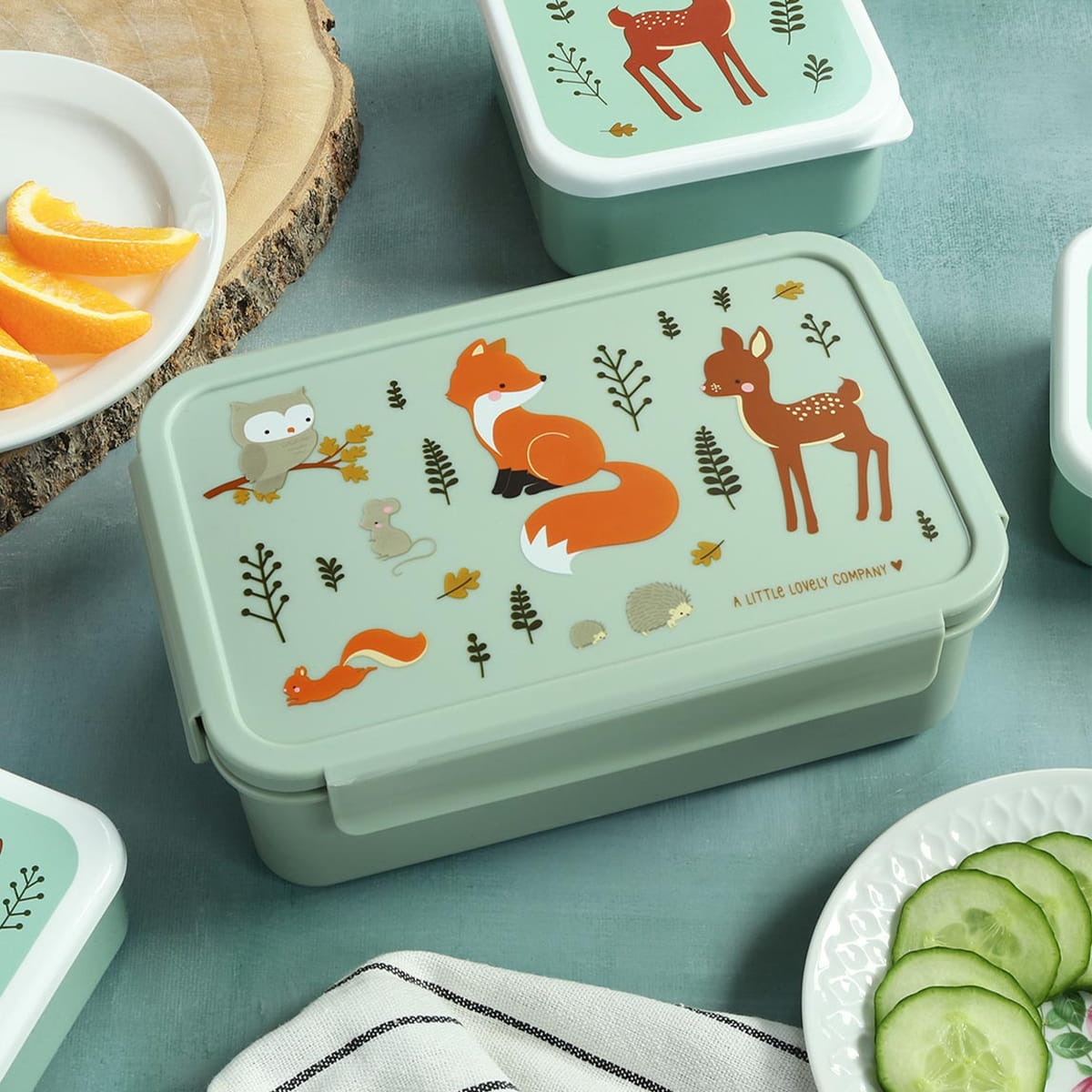 Piękny lunchbox z przegródkami z motywem zwierząt leśnych BBFFMI66 dostępny na bakeshop.pl