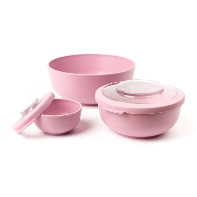 Amuse Zestaw 3 misek z pokrywkami różowe