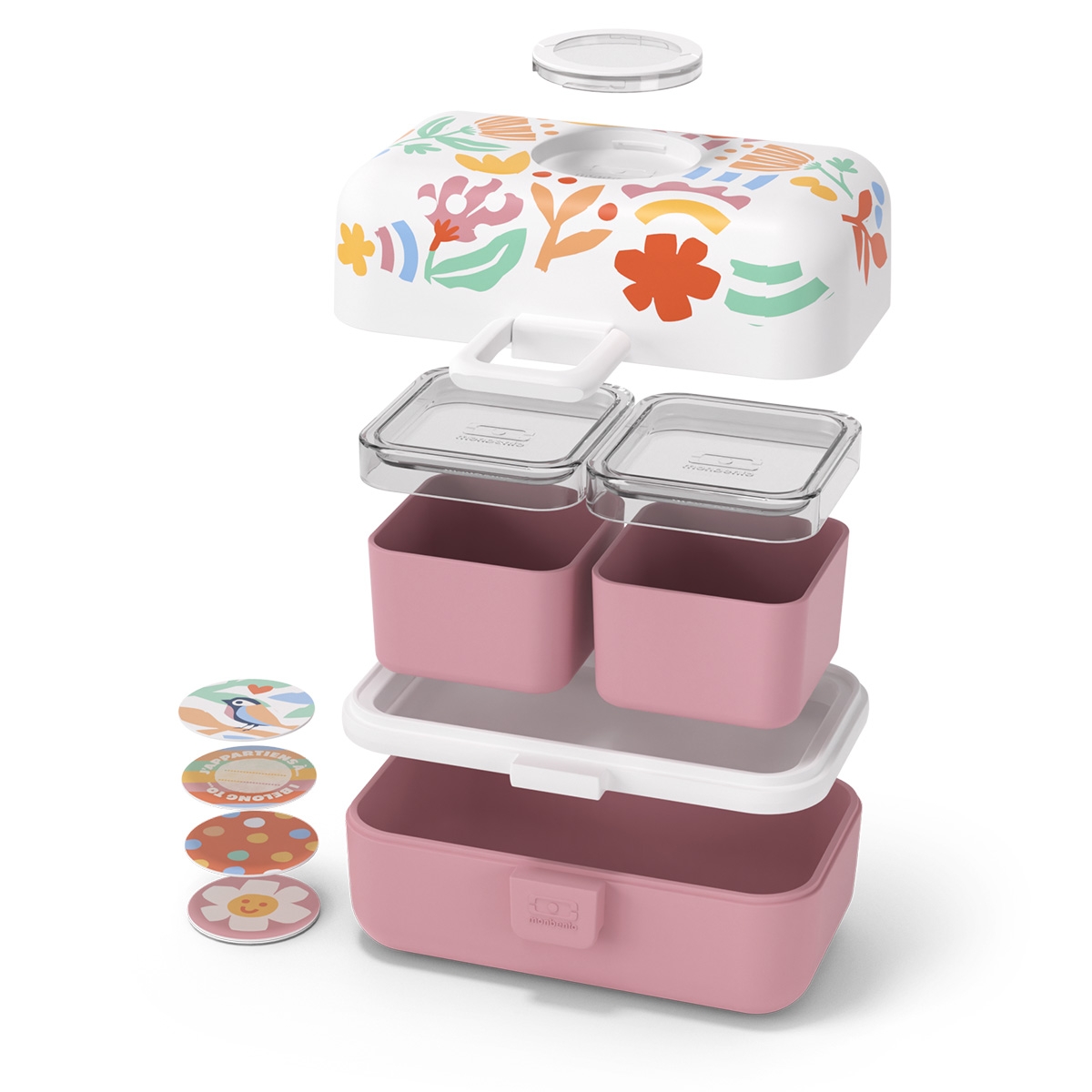 Monbento MB Tresor biało-różowa śniadaniówka z motywem kwiatów