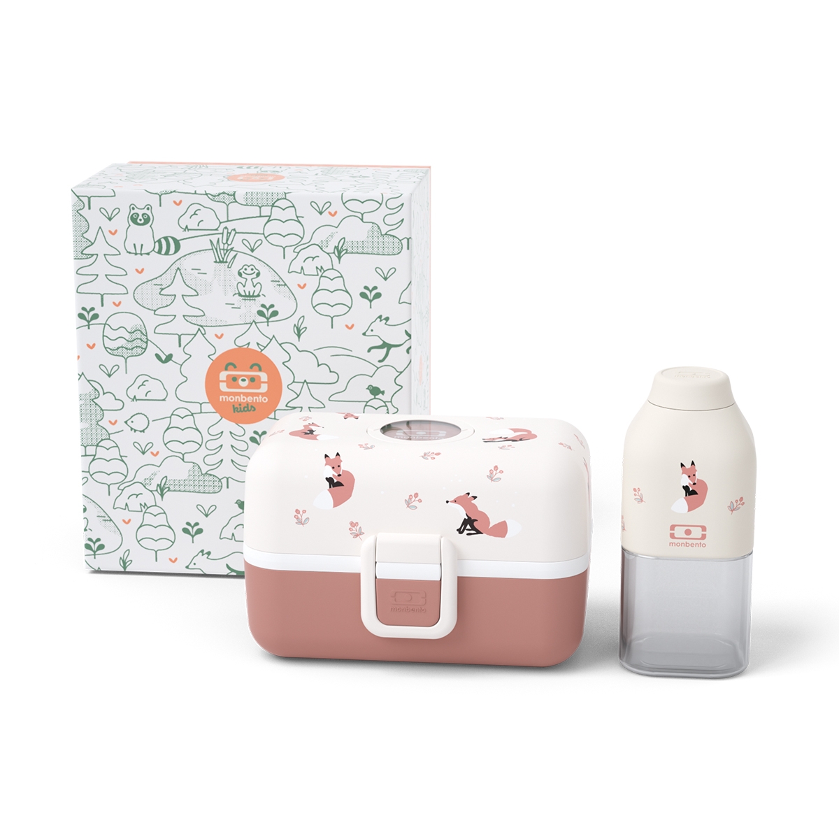 Zestaw prezentowy Monbento Gift Box Fox – lunchbox  i butelka do picia dla dzieci