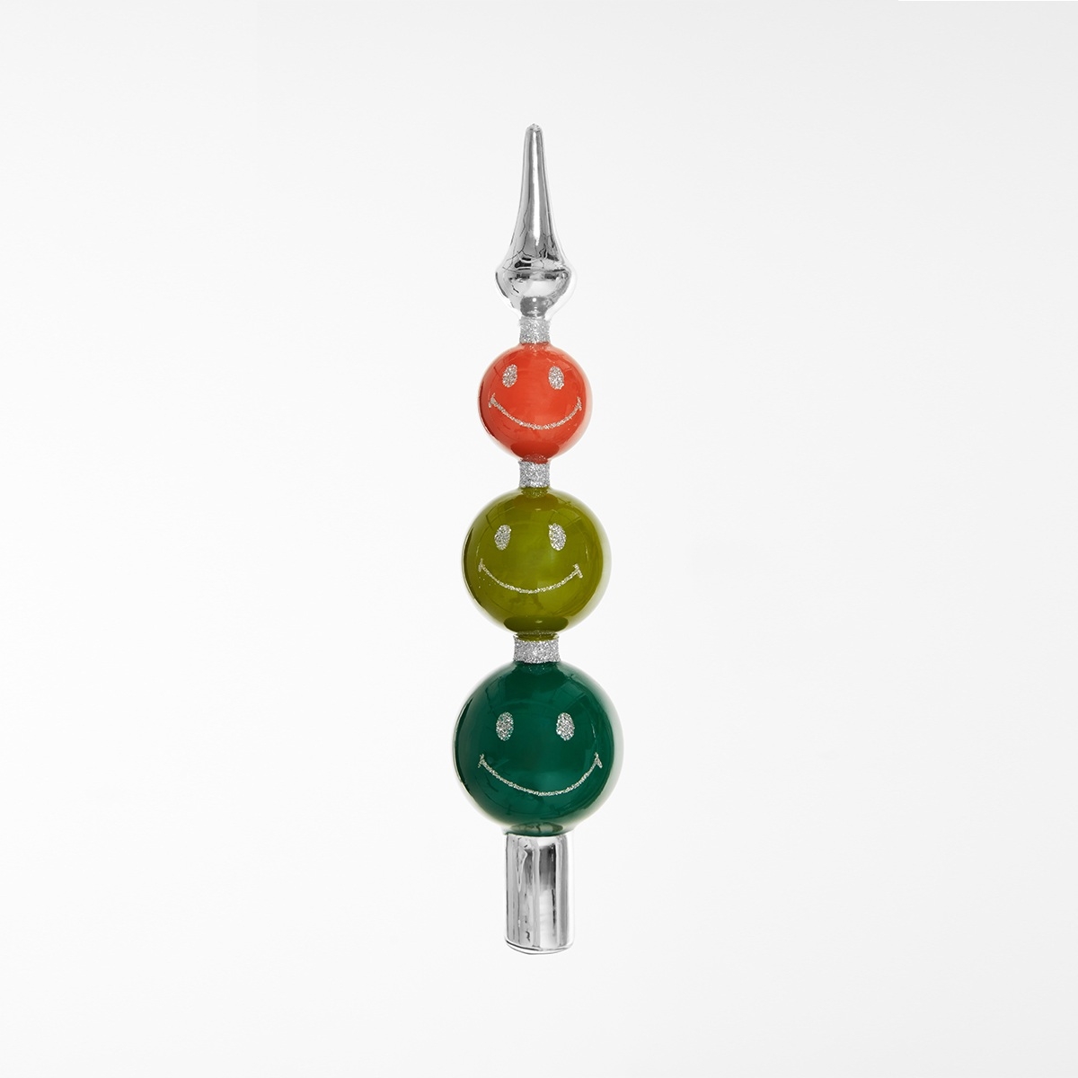 Czubek na choinkę Smiley Silver Yup in de boom – szklany szpic z kolorowymi buźkami