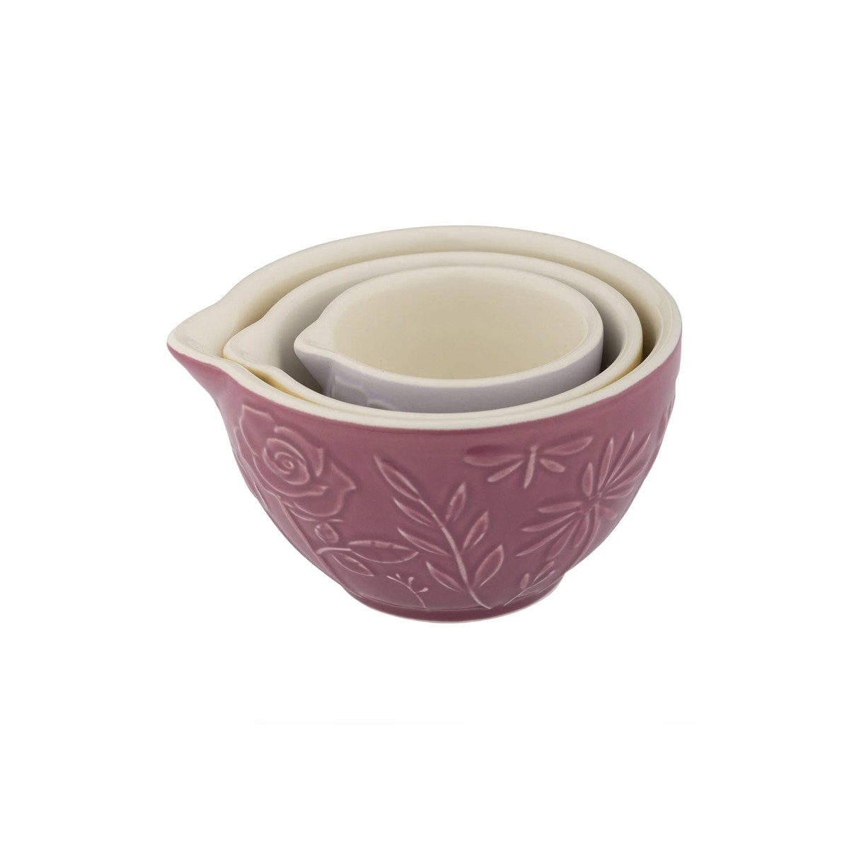 Trzy miarki o pojemnościach: 1 cup, 1/2 cup oraz 1/4 cup.