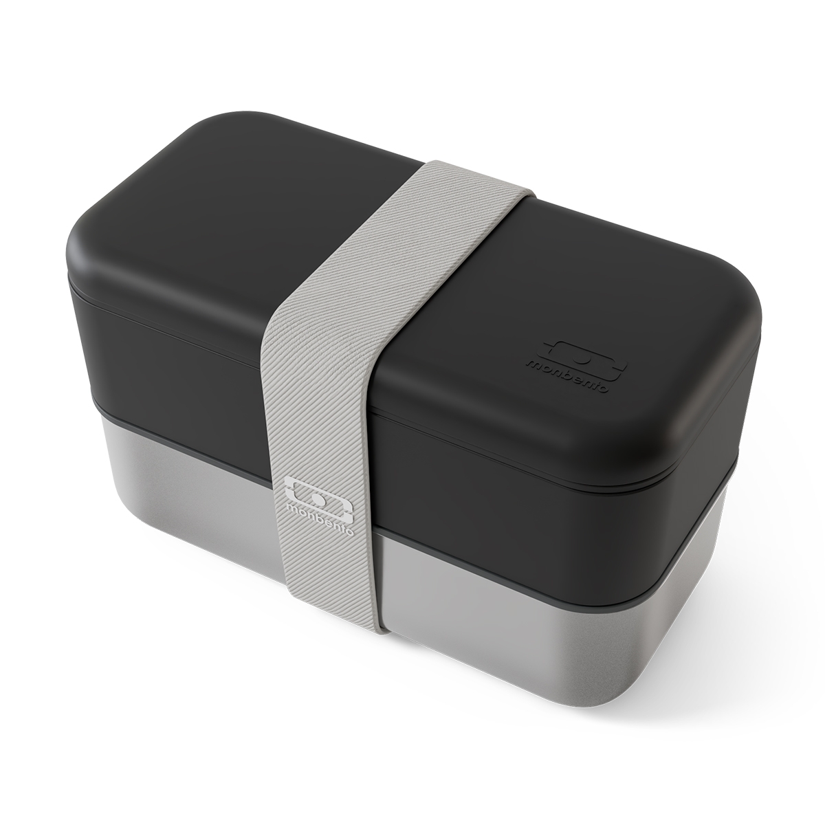Lunchbox 2-poziomowy Monbento Sense Original ze stalowym pojemnikiem 1,2 L kolor Noir Onyx, 11460002