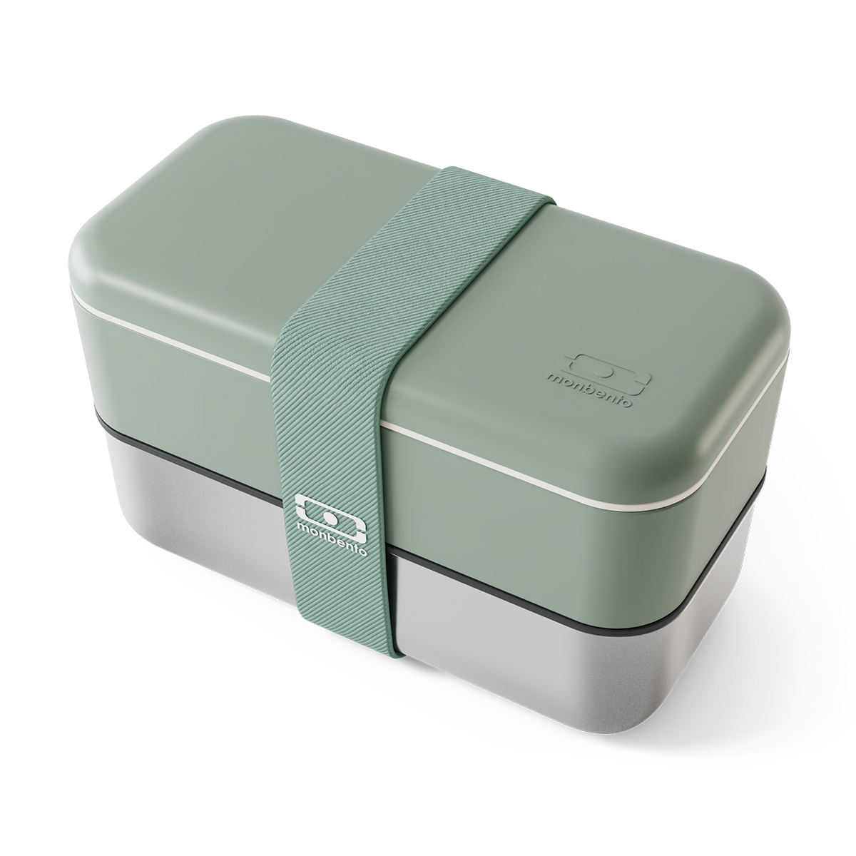 Lunchbox 2-poziomowy Monbento Sense Original ze stalowym pojemnikiem 1,2 L kolor Green Natural