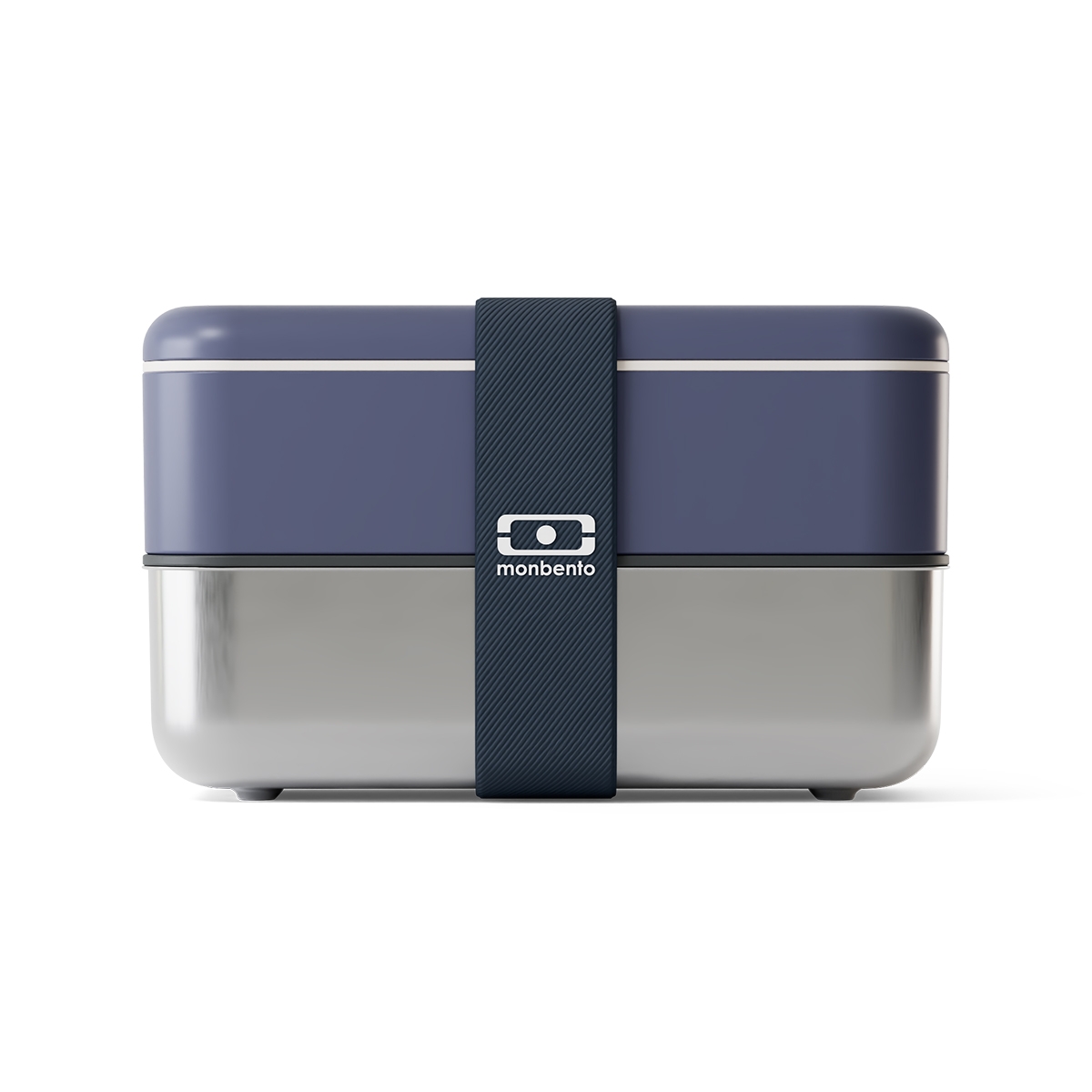Lunchbox dwupoziomowy Monbento Sense pojemnik ze stali nierdzewnej, zamykany szeroką opaską, kolor: Blue Natural