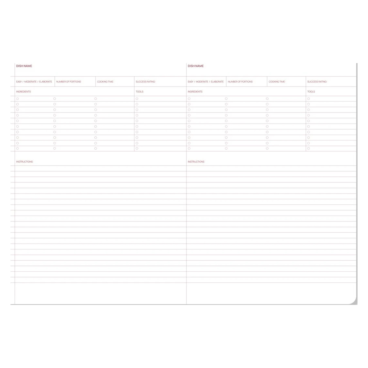 Wnętrze notatnika na przepisy A-Journal