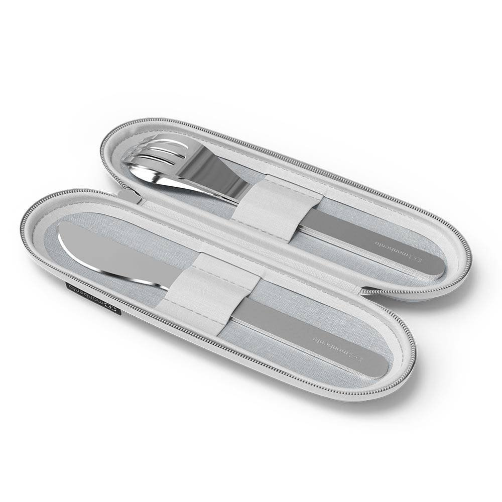 Sztućce podróżne Monbento Slim Nest Trio Grey w kompaktowym etui do pracy i szkoły