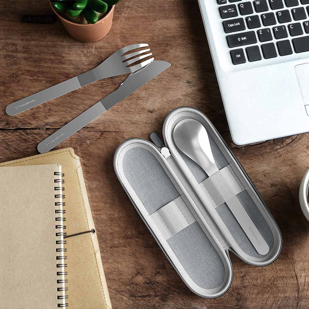 Monbento Slim Nest Trio Grey wielorazowe sztućce do lunchboxa na wynos
