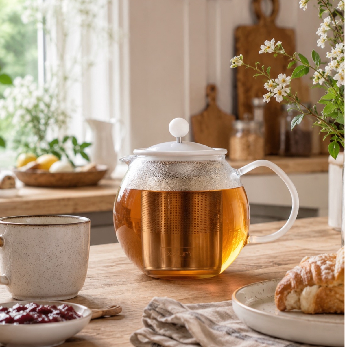 Dzbanek do herbaty z kontrolą mocy zaparzania ASSAM 1L Pure White Bodum