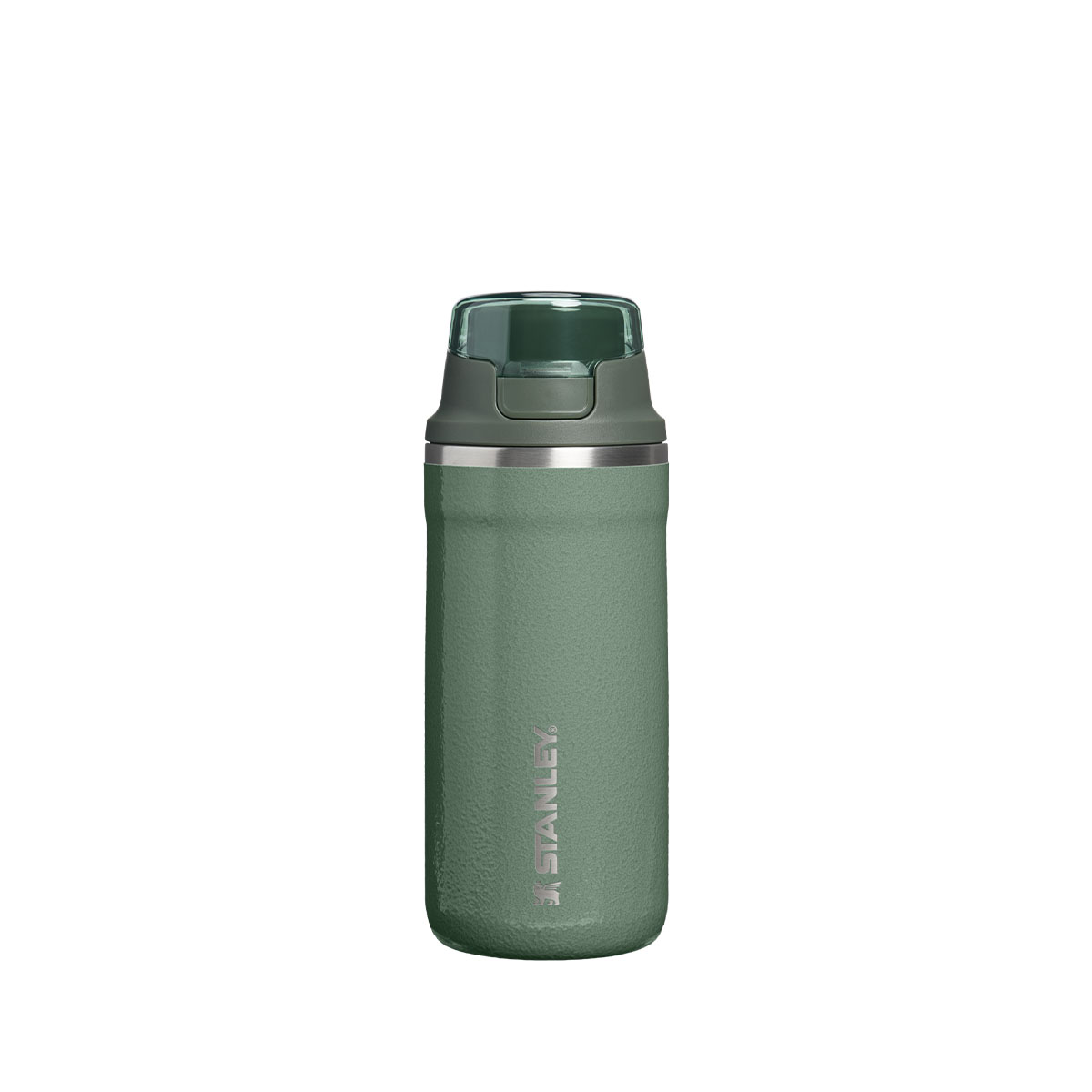 Kubek termiczny Stanley District Pulse Mug 350 ml Hammertone Green z zieloną pokrywką trzyma gorąco do 5 godzin