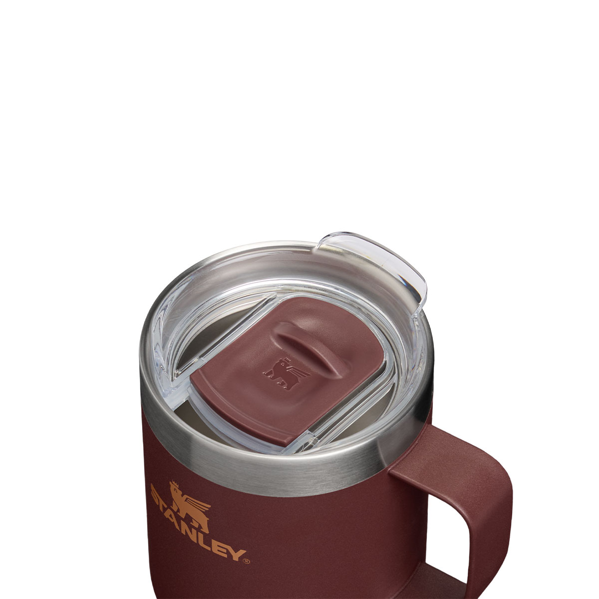 Kubek Stanley Everyday Camp Coffee z widoczną od góry pokrywką i zamknięciem