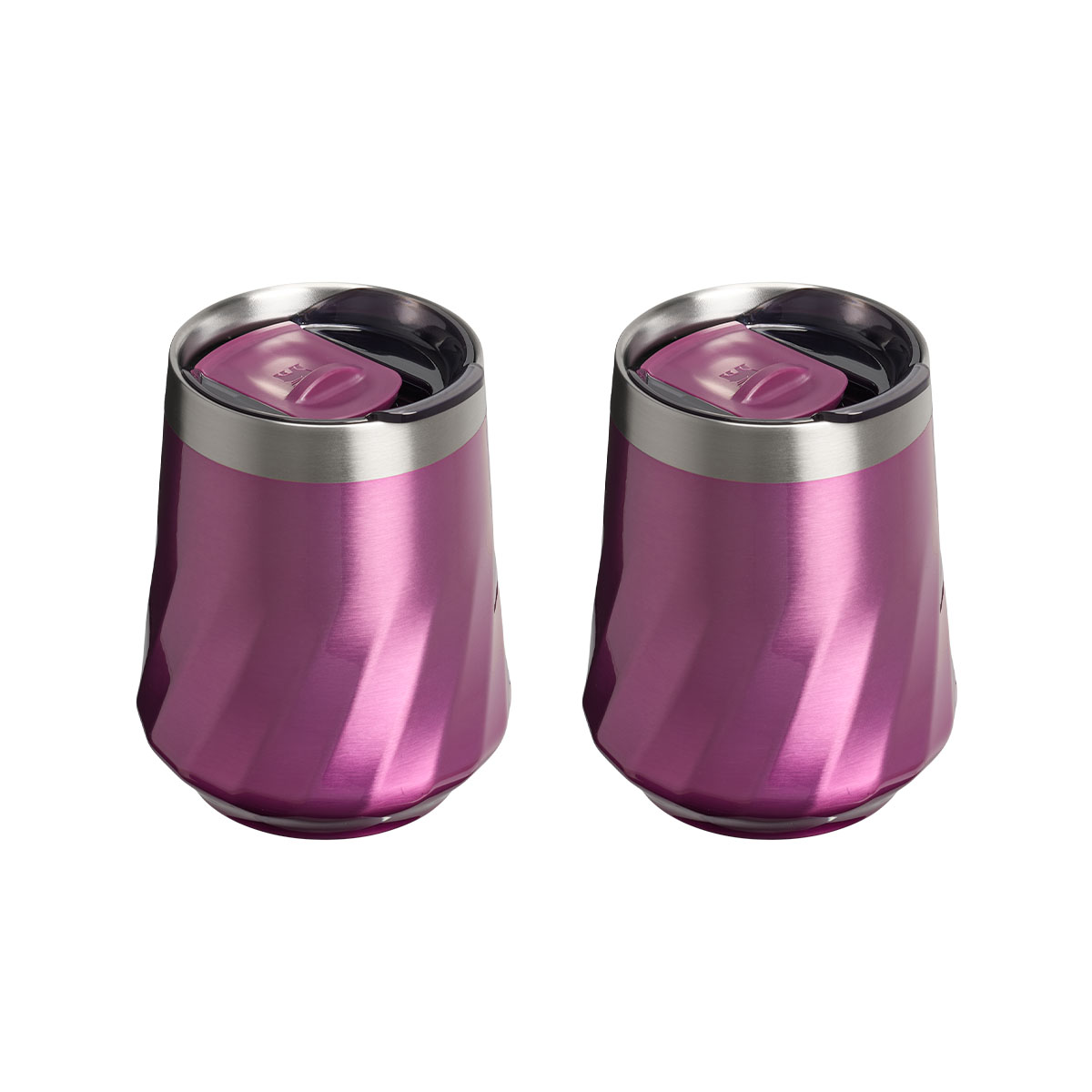 Dwa kubki z pokrywkami Stanley Reserve Mulberry Shine 320 ml do wina, moktajli z widocznymi otworami do picia