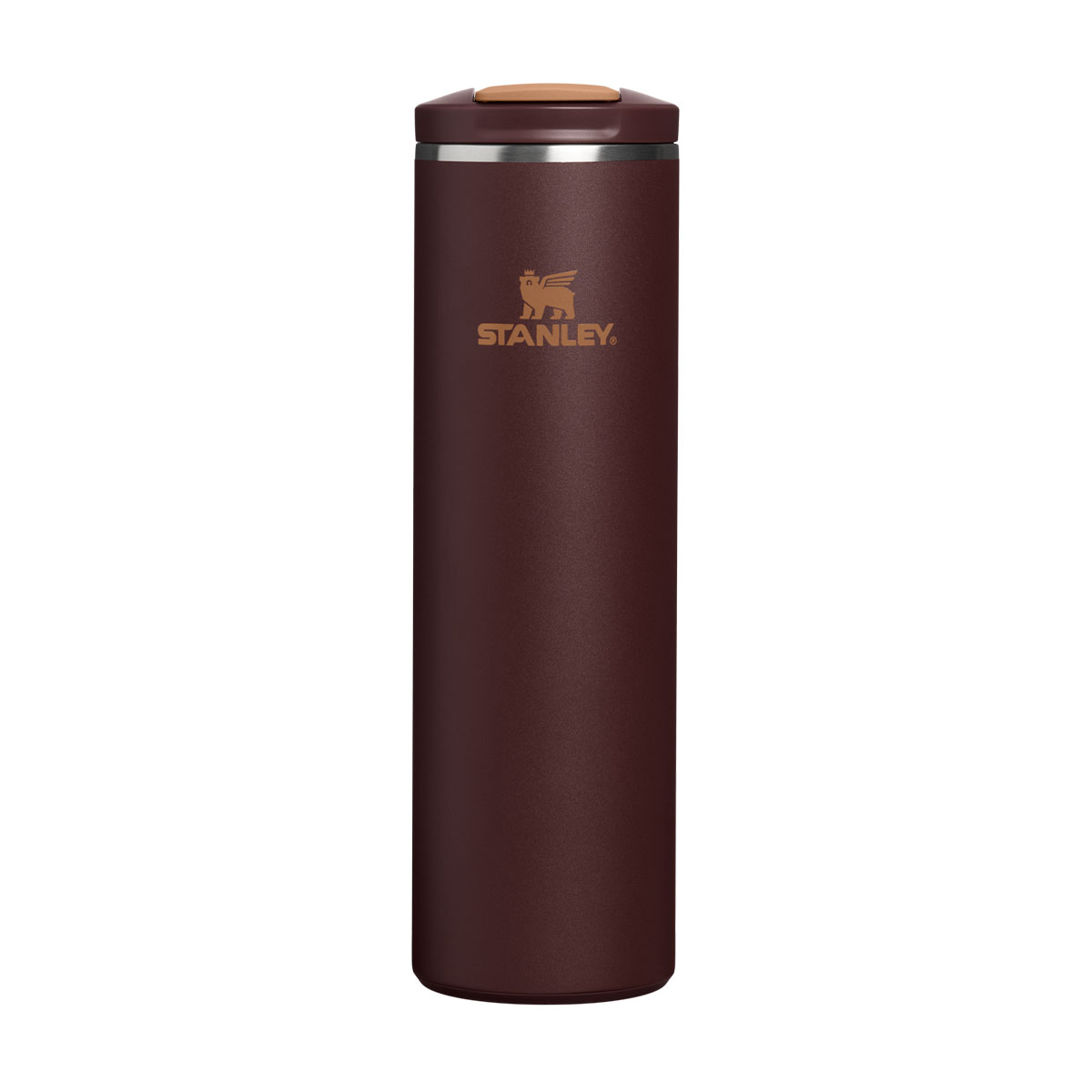 Stanley kubek termiczny AeroLight Transit FlipTop 590 ml Coffee, widok z przodu z logo