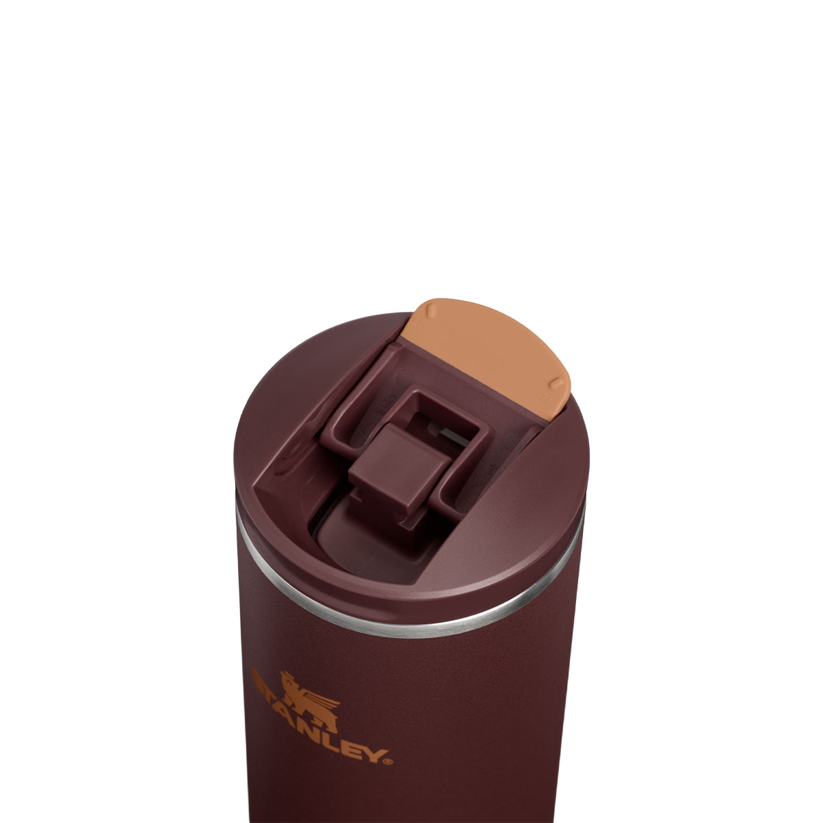 Stanley AeroLight Transit FlipTop 590 ml kolor brązowy, Coffee, zbliżenie pokrywki z otwartym ustnikiem