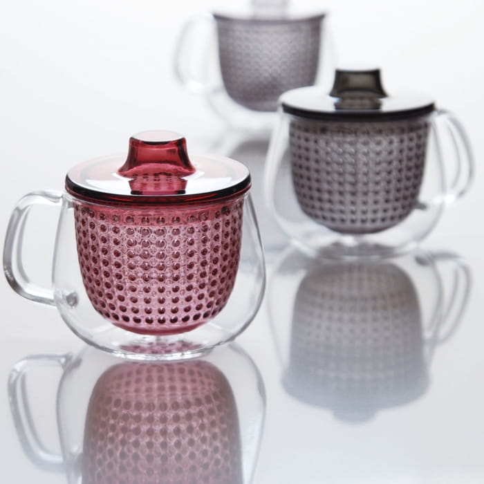 Szklany kubek z zaparzaczem UNITEA bordowy Kinto 22914 w bakeshop.pl